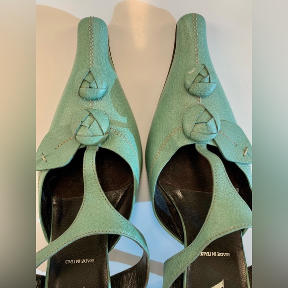 Genuine PRADA light green leather floral MULES 2” kitten heel sz 37 US 6.5-7 - Picture 12 of 16